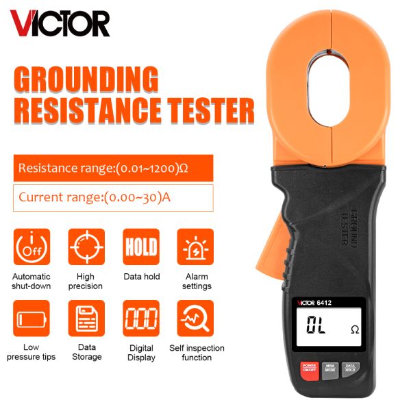 6V DC Clamp Type Digital Earth Resistance Tester 30A 1300Ω 32mm