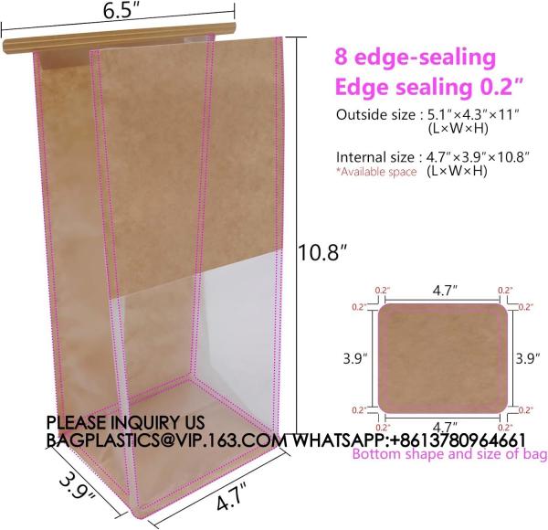 Bakery Bags With Window Cookie Bags For Packaging Candy Bags Treat Bags, Popcorn, Coffee Bags Resealable