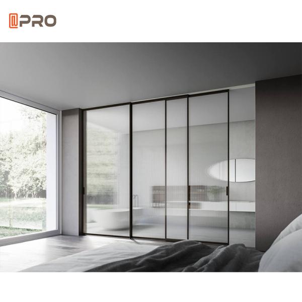 Slim Aluminum Frame Sliding Glass Door For Wardrobe / Bedroom