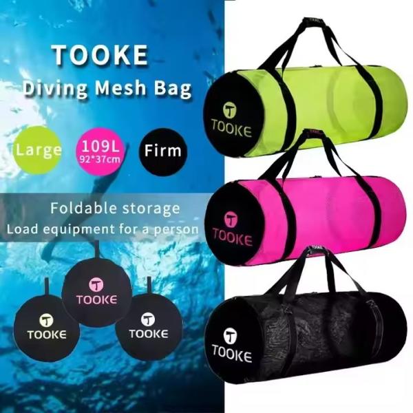 109L Large Diving Mesh Bag Foldable Lightweight Scuba Snorkeling Scuba Mesh Bag