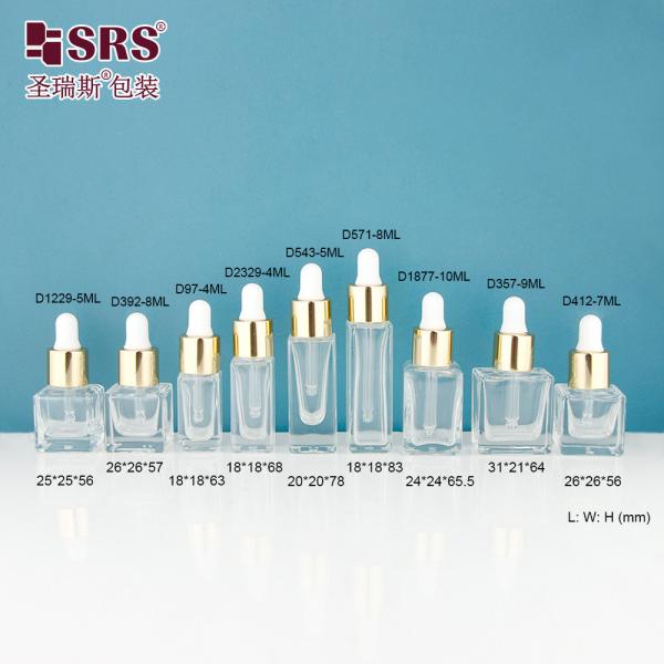 D392-8ml Laboratory Square Clear Empty Glass Dropper Bottles With Black Silkscreen Printing Logo Customization
