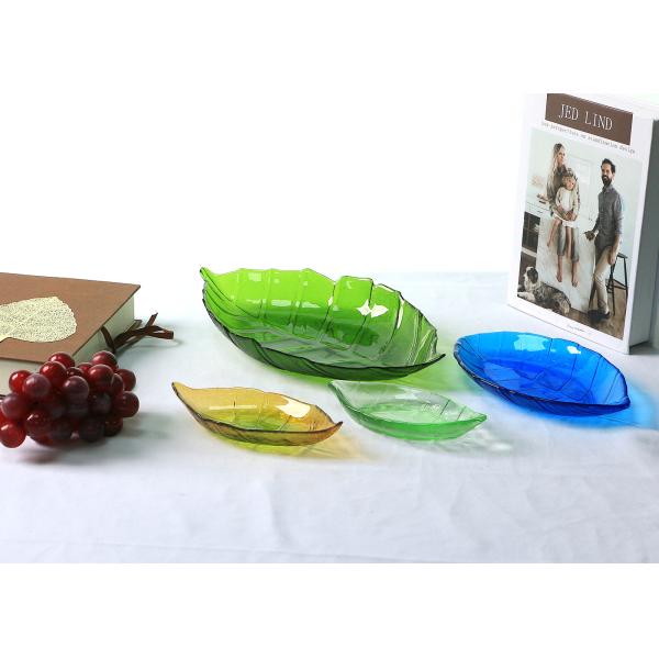 Solid Colored Leaf Shape 28.5cm Crystal Glass Plates Centrifugal Casting