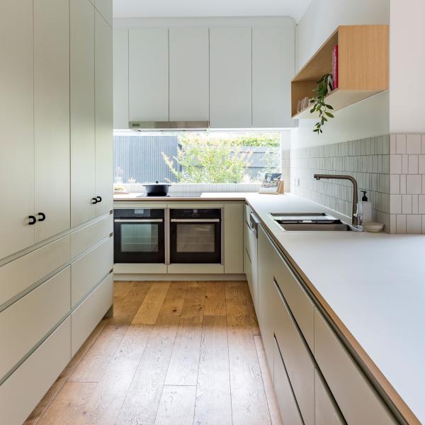 Light Green Melamine Kitchen Cabinet Handless Kitchen Cabinet