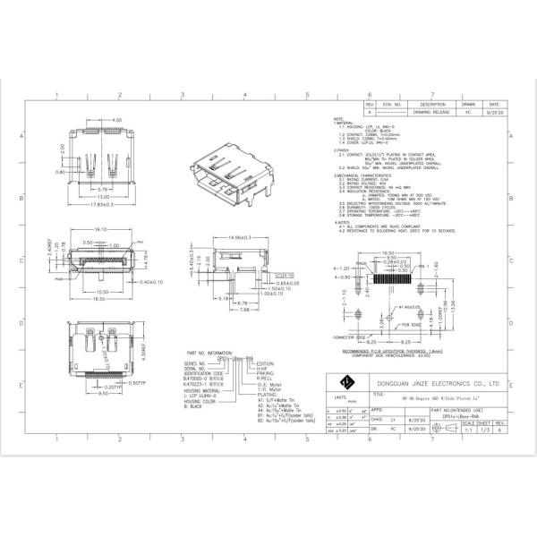 20P Displayport USB-разъем Разъем Micro USB Гнездо LCP Припой 40V