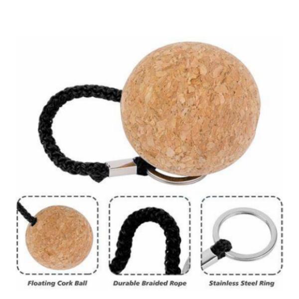 Custom Logo Printed Round Cork Ball Keyring Blank Floating Wooden