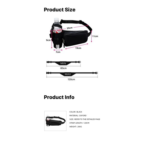 2026 Hot-Selling Custom Oxford Running Water Bottle Waist Bag Large Capacity Storage with Easy-Access Opening Reflective Design