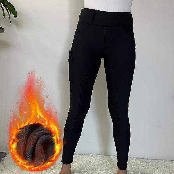 Black Warm Horse Riding Pants Women Equestrian Clothing 320gsm