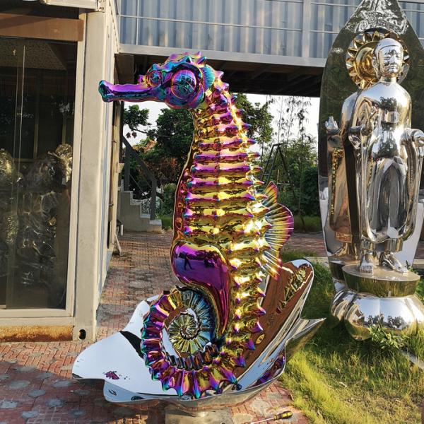 200cm Outdoor Stainless Steel Sea Horse Sculpture PVD Coating
