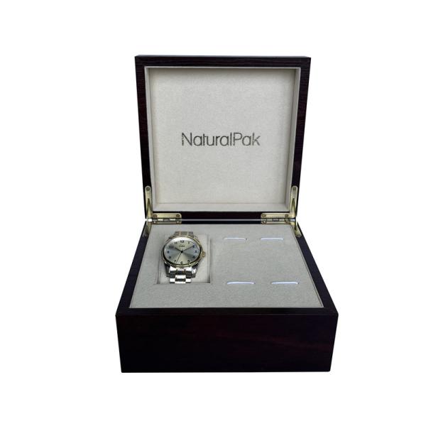 Custom Wine Red Wood Paper Packaging Box Silver Metal Logo Watch Set Box