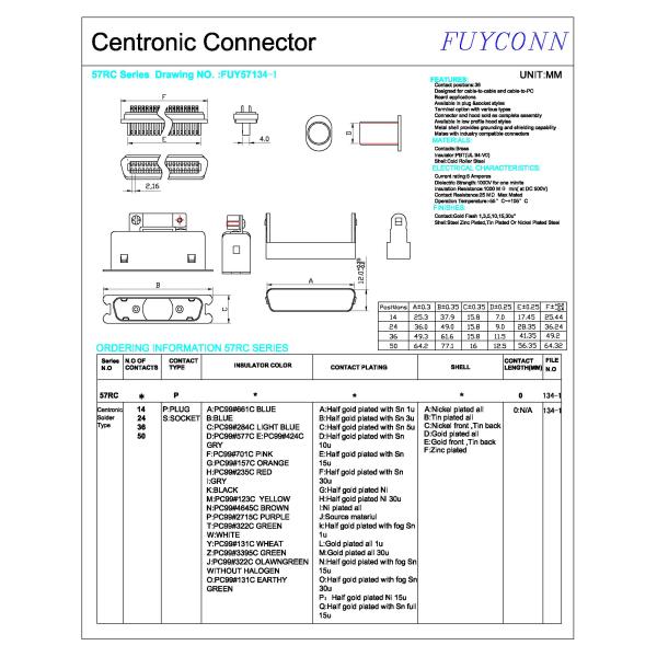 Centronic 14 24 36 50Pin Plug Solder 180°Cable Outlet Hard Type Connector with Matel Hood