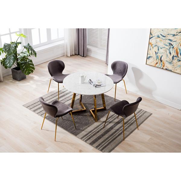 Grey Velvet Upholstered Dining Chairs Wave Shape Seat Anti Slip Mat