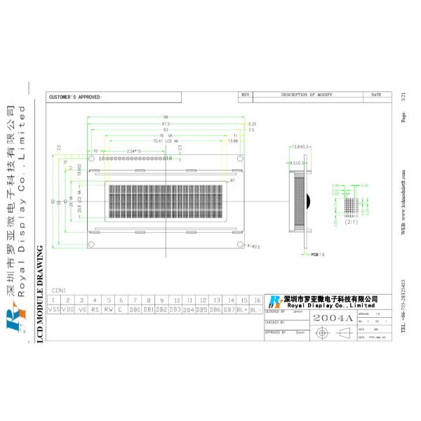 Монохромный 20x4 STN Модуль LCD с синими символами с белым черным светом