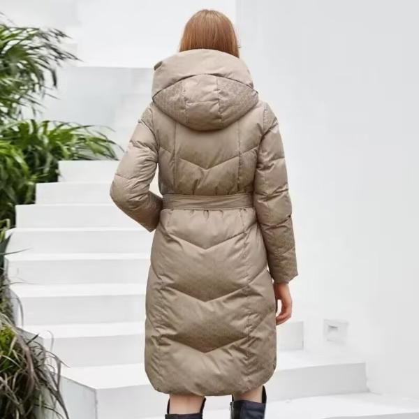                  Winter Long Thick Padded Coat Women Printed Fabric Coat Fashion Casual Belted Jacket             