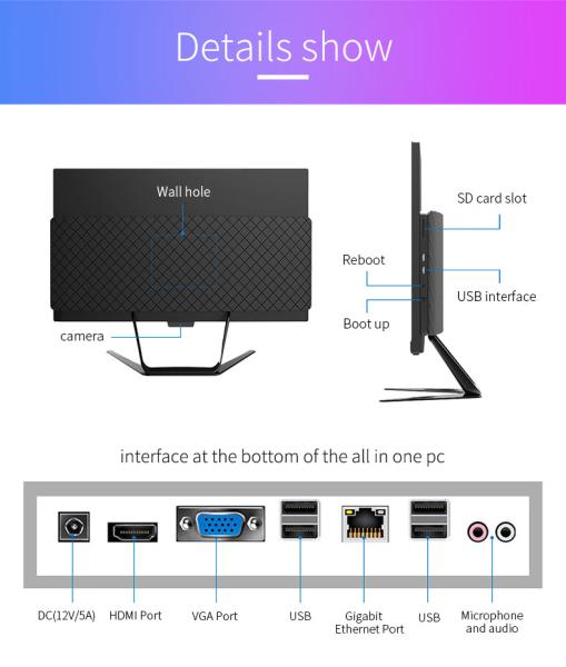 21.5 Inch All In One Computer Desktop 1920*1080 Hd Core I3-3120 Hard Dish Ssd 120GB 240GB 480G