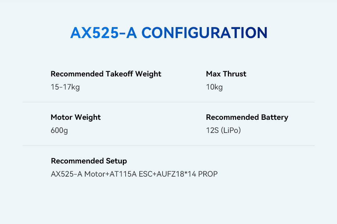 T-MOTOR AX525-A KV250 Brushless Outrunner Thrust 10kg 2250W BLDC Motor for Fixed Wing UAV