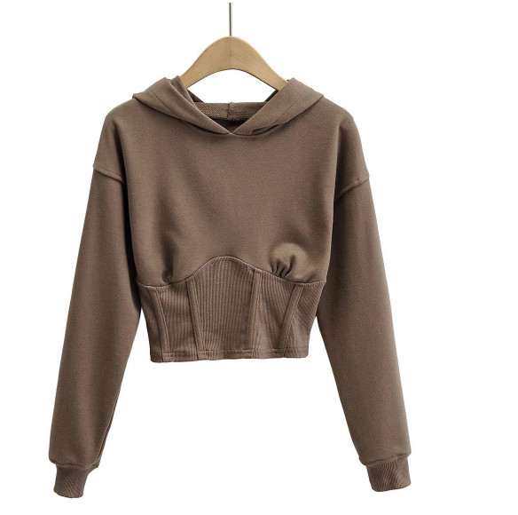 Верхняя часть урожая хлопка верхних женщин чистого цвета корсета талии свитера свободно случайная