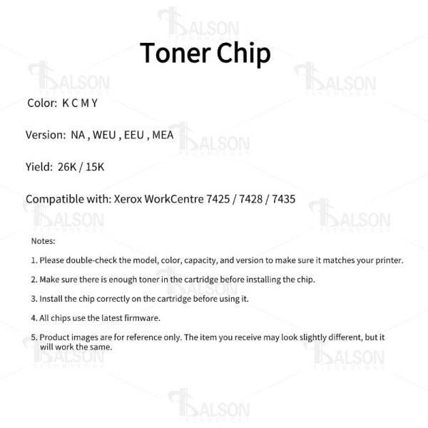 Compatible Toner Cartridge Chip For Xerox WorkCentre 7425 7428 7435 Color Cartridge