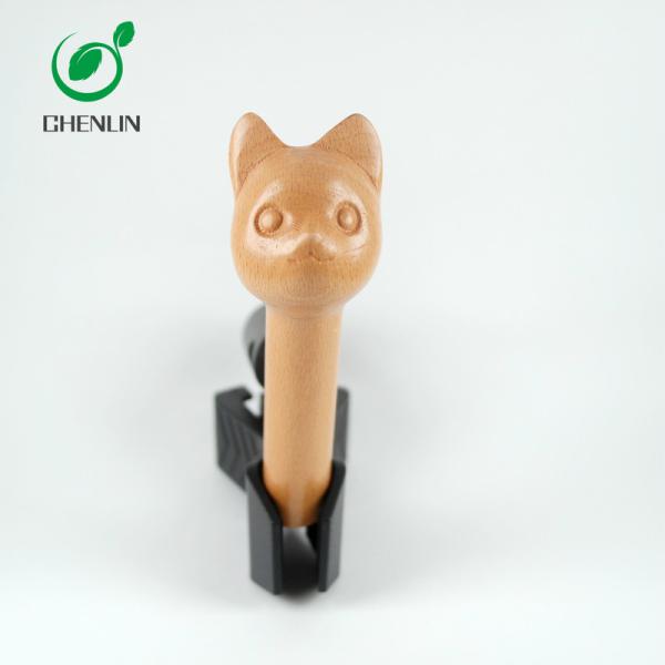 Cat Head Wooden Umbrella Handle Hand Carved Crack Resistant