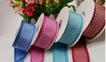 Custom Polyester Grosgrain Ribbon With White Stitch For Gifts / Birthday Parties