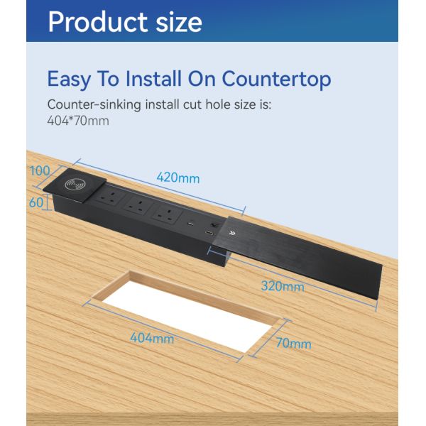 Aluminum Concealed Desk Meeting Table Power Outlet Socket Sliding Panel USBA USBC