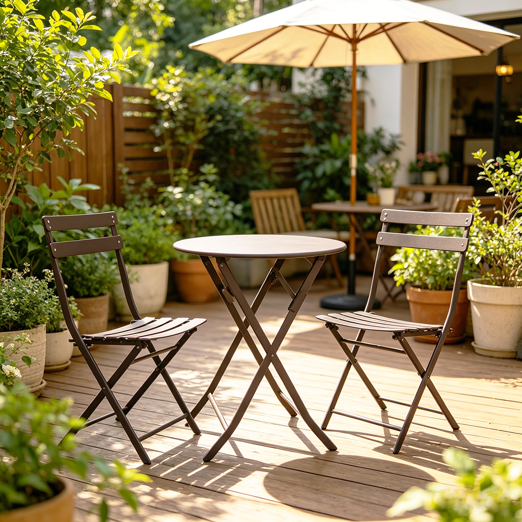Wholesale Price Outdoor Furniture Iron Frame Folding Table and Chair Black Rust Prevention Fold Chairs and Round Table