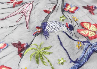 Embroidered Multi Colored Lace Fabric Mesh Fabric For Dresses Butterfly Bird Pattern
