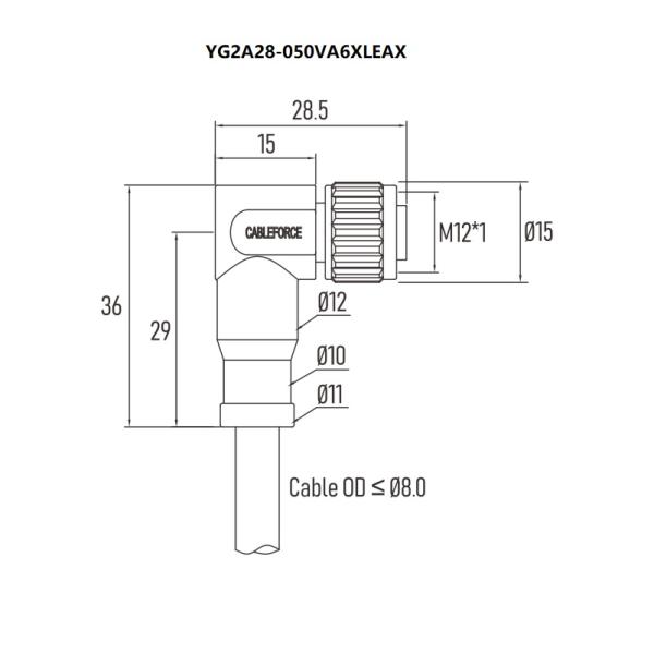 Female 8Pin Shielded Sensor Actuator Cable M12 Connector A Coded Right Angled 5m