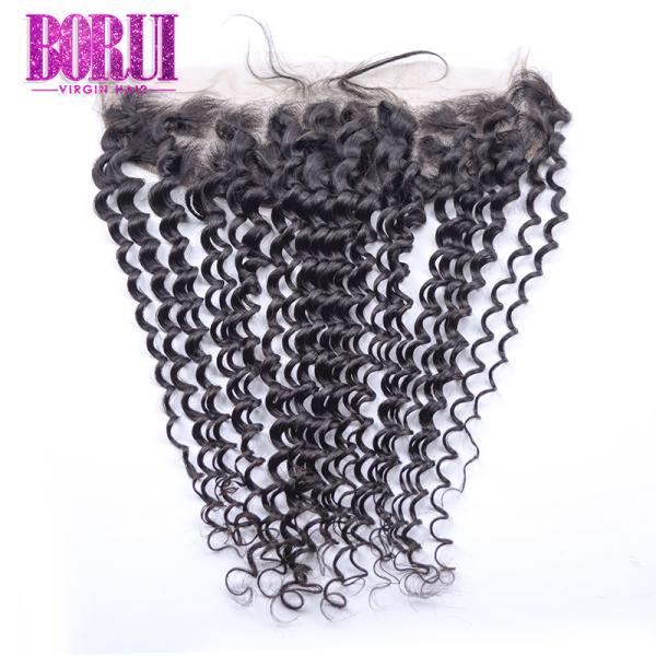 13X4 Brazilian Deep Curly Lace Front Wigs Natural Color With Swiss Lace