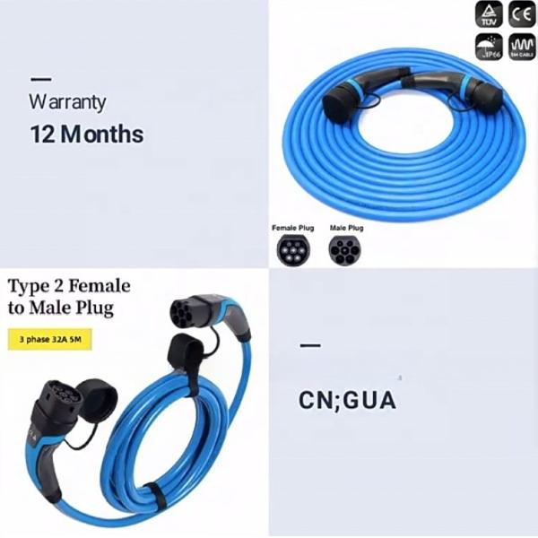RDC Portable EV Charging Double Gun Cable 32A Type 1 to Type 2  With Female-to-Male Plug