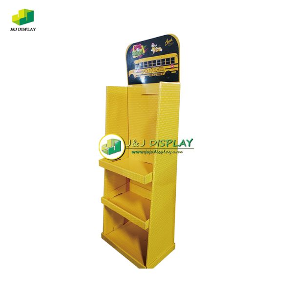 Corrugated Cardboard Double E Floor Display Racks Foldable for Retail Promotion