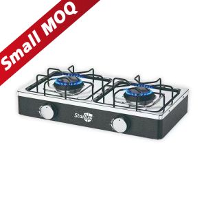 Manual Ignition 2 Burner Gas Hob Black Stainless Steel Oil Resistant Coating