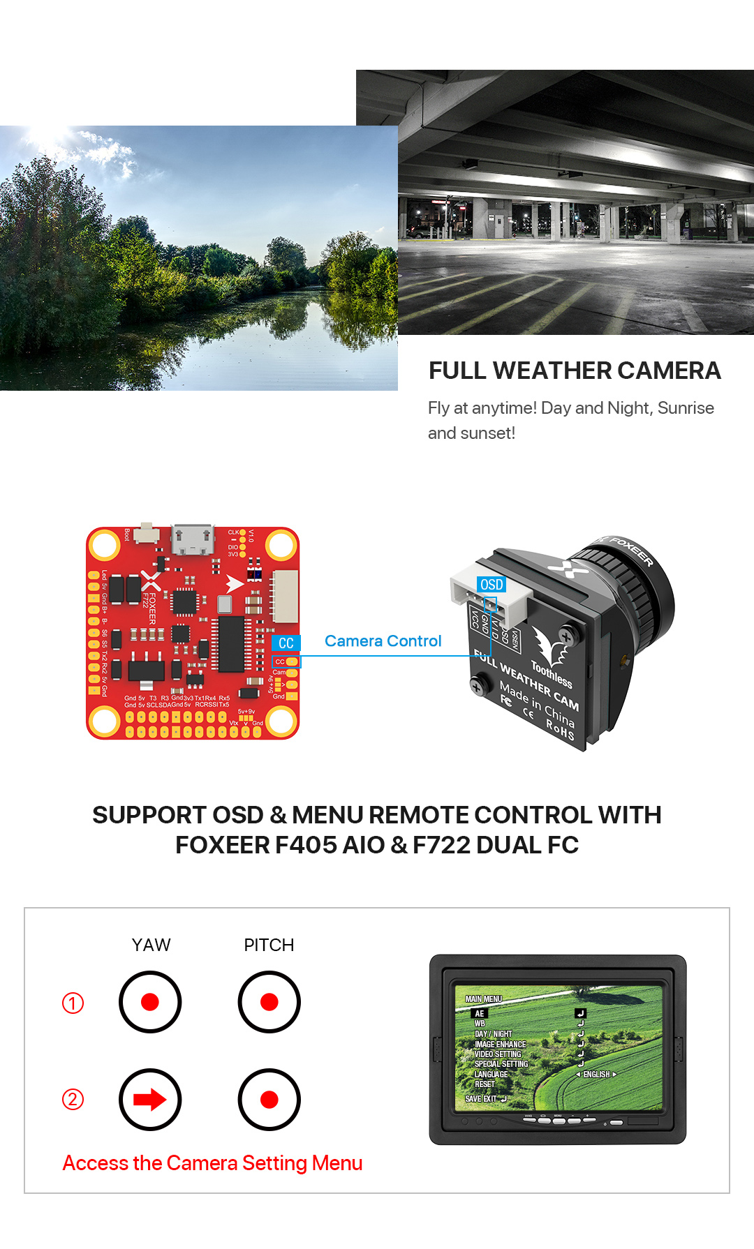 Factory Outlet FOXEER 1200TVL OSD Camera For Toothless Drone 2CMOS 1/2 Sensor Plastic
