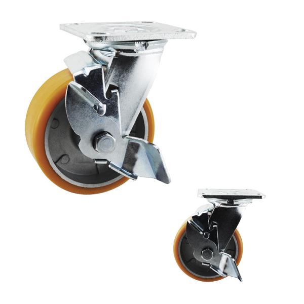 125mm PU Wheel Top Plate Braked Swivel Castors  Tread On Type