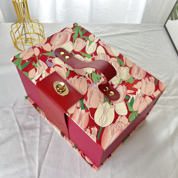 Tulip Wedding Favor Box Set Luxury Leather Handle Packaging Bridesmaid Gift Candy Boxes Empty Premium Presentation Boxes