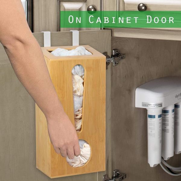 Стенный монтаж Бамбук мусорный мешок держатель деревянный мусорный мешок распределитель
