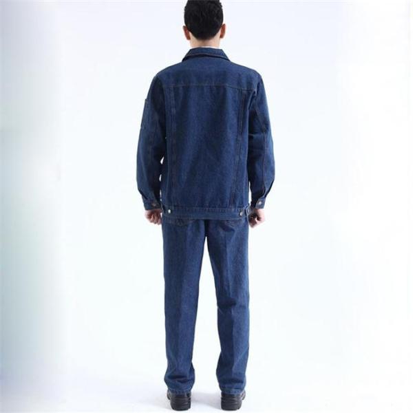 Dark Blue Winter Unisex Work Uniform Coveralls Denim Fabric Wrinkle Resistance