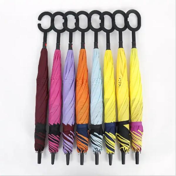 Custom Printed Windproof Inverted Reverse Umbrella with C Handle Advertising Umbrella