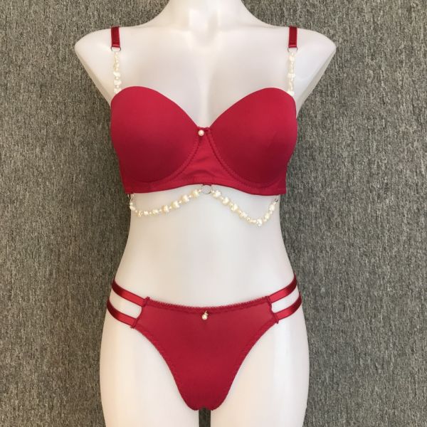 High Quality Women Romantic Panty Bra Set Wholesale Pearl Decoration Cute Fancy Women BRA Set PLUS SIZE 46-52C