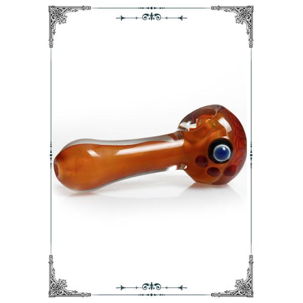 Glass Heavy Inside Out Amber with Aqua Eye Hand Smoking Tobacco Spoon Pipe