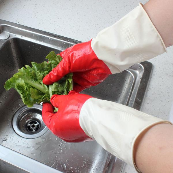 Bi-Color Natural Latex Cleaning Kitchen Rubber Gloves For Household Dishwashing