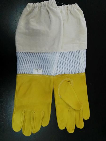 Yellow Sheepskin Gloves For Beekeeping With White Ventilated Wrist White Cloth Sleeve