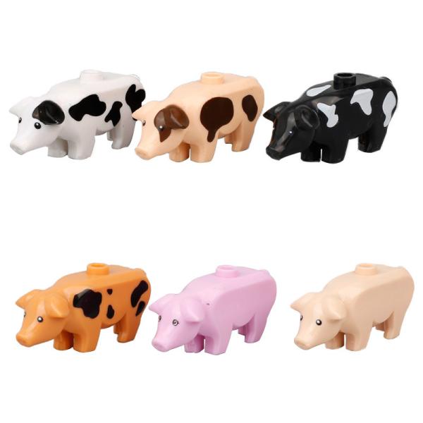 MOC mini figures customized farm cute animal spotted pig farm construction figures building blocks