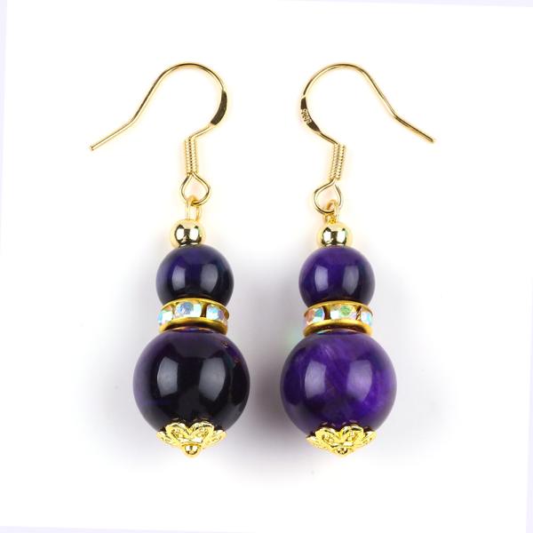 Духовный натуральный камень фиолетовый тигровый глаз кристаллический круглый формы колыбельная крючок сережка для повседневного ношения