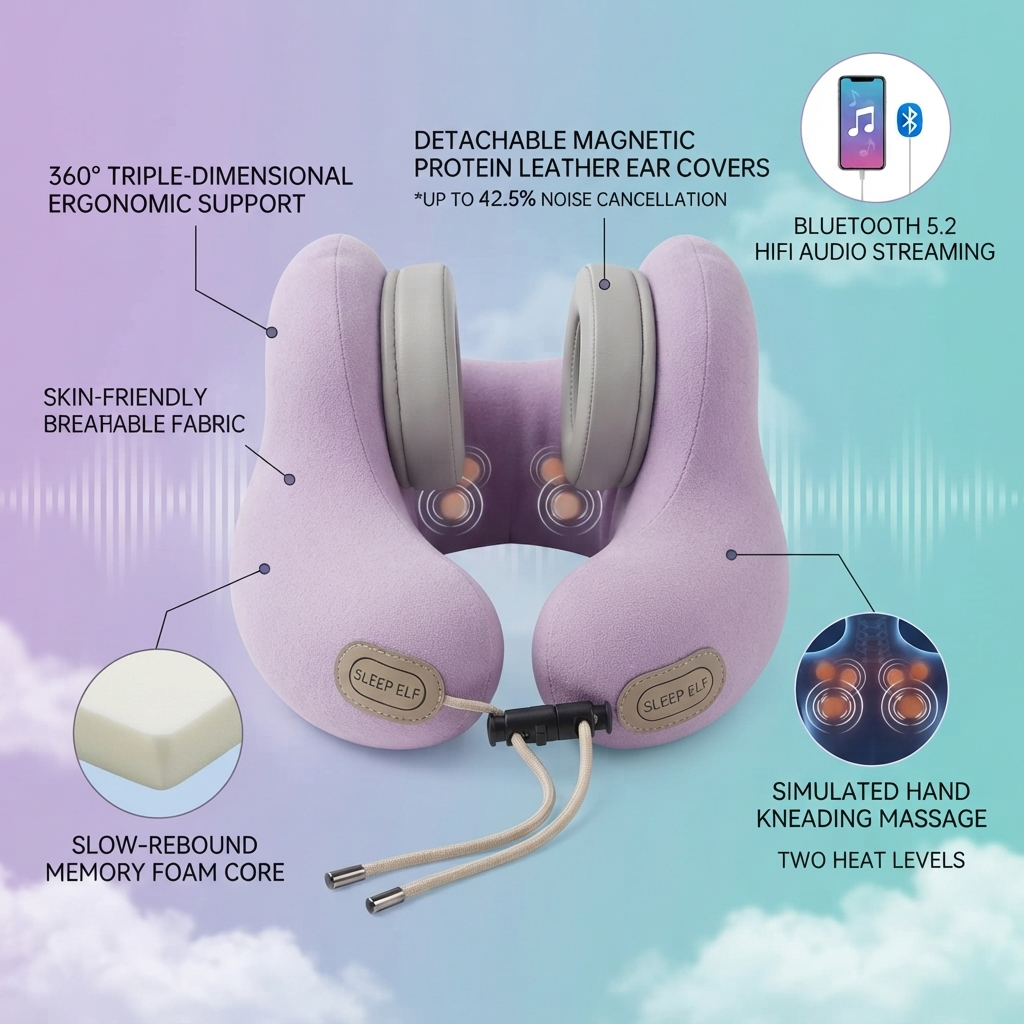 ZN-JM18 Advanced Bluetooth Noise-Cancelling Travel Neck Massager & Music Sleep