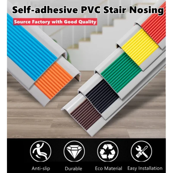 Anti-Slip Stair Treads Rubber Floor Decking External Stair Edge Nosing Trim Vinyl Floor Strips for Indoor & Outdoor Stairs