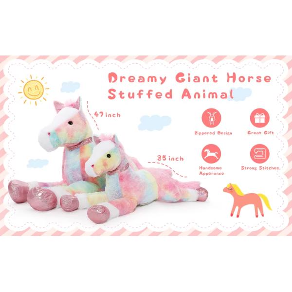 OEM Quality MORISMOS Large 3ft Pink Pony Stuffed Animal Plush 35 Inch Big Rainbow Horse Pillow Toy Soft Cotton PP Comfortable