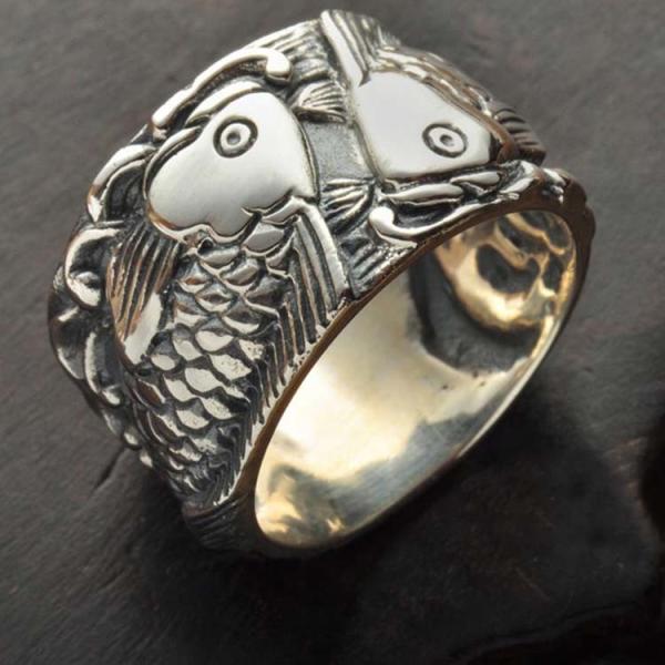 Sterling Silver Women's Men's Band Ring Thai Vintage Fish Style 925 Siver Ring (R603084)