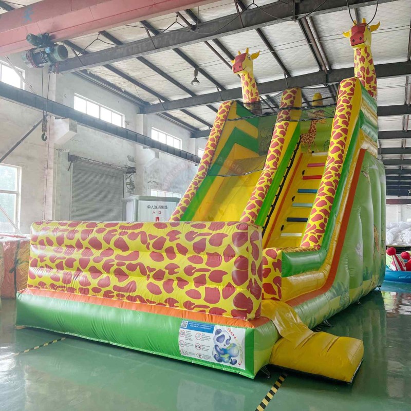Custom Giraffe Inflatable Slide Large Animal Theme Playground with Climbing Lane High Slide Structure Safety Netting Commercial Rental Event Equipment