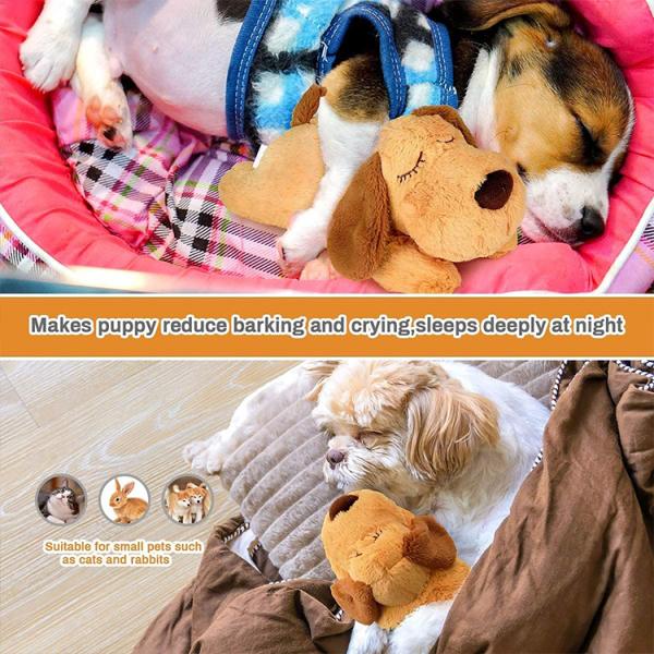 Durable Softdog Teething Toys Anxiety Relief Sleeping Animal Plush Squeak With Heartbeat