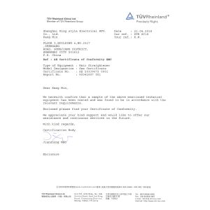 Shanghai Kingstyle Electrical MFY Co. Ltd Certifications